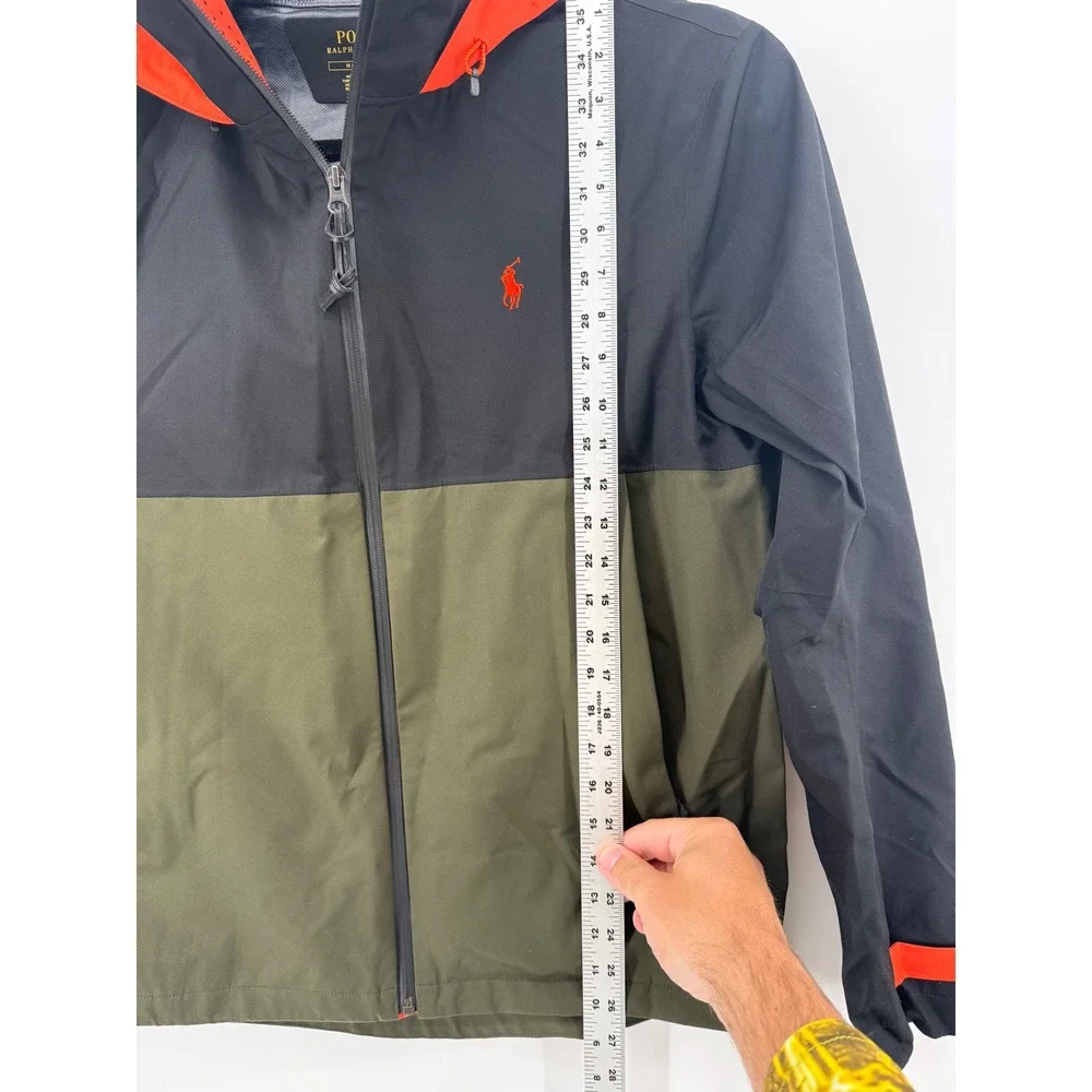 Polo Ralph Lauren Mens Colorblock Hooded Windbreaker Jacket Black Green Orange M